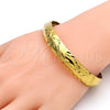 Oro Laminado Individual Bangle, Gold Filled Style Flower Design, Diamond Cutting Finish, Golden Finish, 5.229.002 (10 MM Thickness, One size fits all)