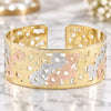 Oro Laminado Individual Bangle, Gold Filled Style Heart Design, Diamond Cutting Finish, Tricolor, 5.232.007 (25 MM Thickness, One size fits all)