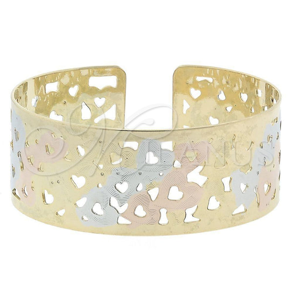 Oro Laminado Individual Bangle, Gold Filled Style Heart Design, Diamond Cutting Finish, Tricolor, 5.232.007 (25 MM Thickness, One size fits all)