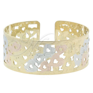Oro Laminado Individual Bangle, Gold Filled Style Heart Design, Diamond Cutting Finish, Tricolor, 5.232.007 (25 MM Thickness, One size fits all)