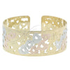 Oro Laminado Individual Bangle, Gold Filled Style Heart Design, Diamond Cutting Finish, Tricolor, 5.232.007 (25 MM Thickness, One size fits all)