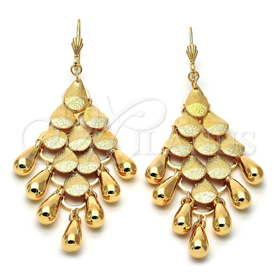 Oro Laminado Chandelier Earring, Gold Filled Style Teardrop Design, Matte Finish, Golden Finish, 02.63.2133 for wholesale, main product view
