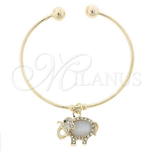 Oro Laminado Individual Bangle, Gold Filled Style Elephant and Ball Design, with Dark Champagne Opal and White Crystal, Polished, Golden Finish, 07.63.0107 (02 MM Thickness, One size fits all)