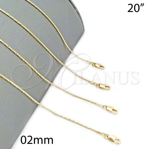 Oro Laminado Basic Necklace, Gold Filled Style Long Box Design, Polished, Golden Finish, 5.223.030.20 (02 MM Thickness, 20 Inches Length)