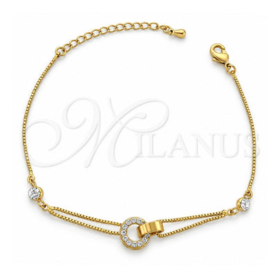 Oro Laminado Fancy Bracelet, Gold Filled Style with White Crystal, Polished, Golden Finish, 03.171.0001 (8 Inches Length)
