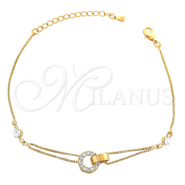 Oro Laminado Fancy Bracelet, Gold Filled Style with White Crystal, Polished, Golden Finish, 03.171.0001 (8 Inches Length)