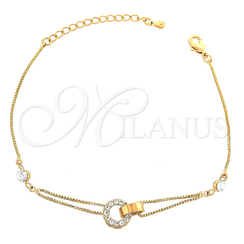 Oro Laminado Fancy Bracelet, Gold Filled Style with White Crystal, Polished, Golden Finish, 03.171.0001 (8 Inches Length)