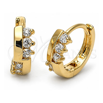 Oro Laminado Huggie Hoop, Gold Filled Style with White Cubic Zirconia, Polished, Golden Finish, 5.132.015
