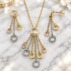Oro Laminado Necklace and Earring, Gold Filled Style with White Crystal, Polished, Tricolor, 06.91.0026