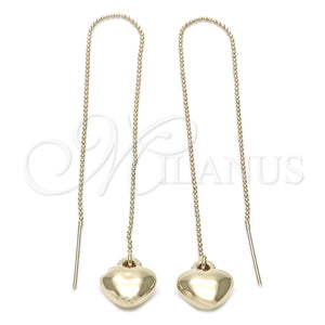 Oro Laminado Threader Earring, Gold Filled Style Heart Design, Polished, Golden Finish, 02.64.0582