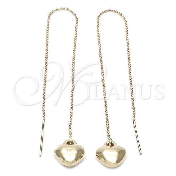 Oro Laminado Threader Earring, Gold Filled Style Heart Design, Polished, Golden Finish, 02.64.0582