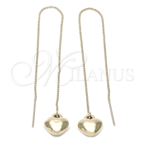 Oro Laminado Threader Earring, Gold Filled Style Heart Design, Polished, Golden Finish, 02.64.0582