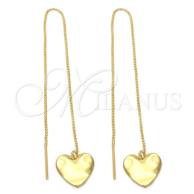 Oro Laminado Threader Earring, Gold Filled Style Heart Design, Diamond Cutting Finish, Golden Finish, 02.64.0576 for wholesale, main product view