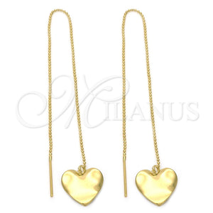 Oro Laminado Threader Earring, Gold Filled Style Heart Design, Diamond Cutting Finish, Golden Finish, 02.64.0576