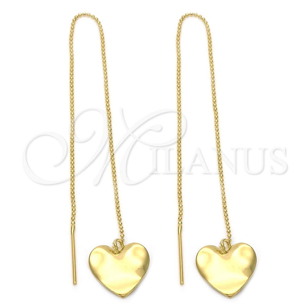 Oro Laminado Threader Earring, Gold Filled Style Heart Design, Diamond Cutting Finish, Golden Finish, 02.64.0576