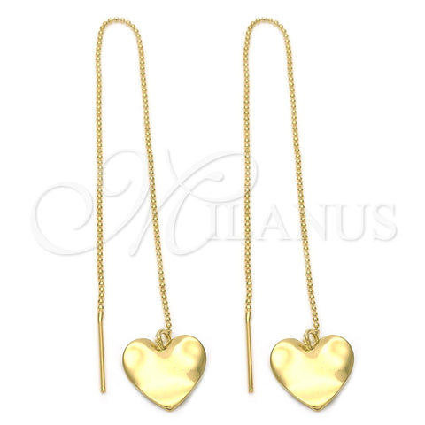 Oro Laminado Threader Earring, Gold Filled Style Heart Design, Diamond Cutting Finish, Golden Finish, 02.64.0576