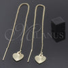 Oro Laminado Threader Earring, Gold Filled Style Heart Design, Polished, Golden Finish, 02.64.0574