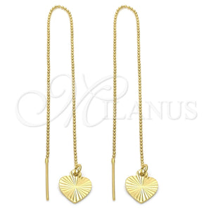 Oro Laminado Threader Earring, Gold Filled Style Heart Design, Polished, Golden Finish, 02.64.0574