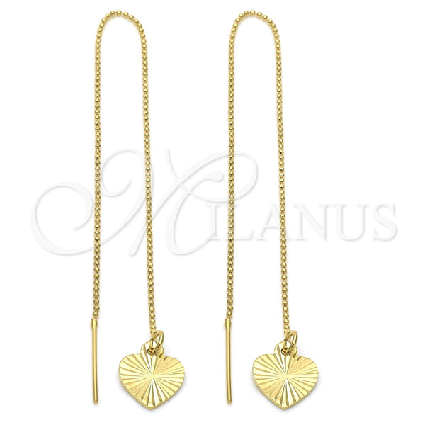 Oro Laminado Threader Earring, Gold Filled Style Heart Design, Polished, Golden Finish, 02.64.0574