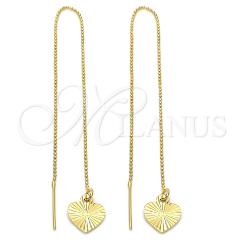 Oro Laminado Threader Earring, Gold Filled Style Heart Design, Polished, Golden Finish, 02.64.0574