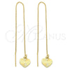 Oro Laminado Threader Earring, Gold Filled Style Heart Design, Polished, Golden Finish, 02.64.0574