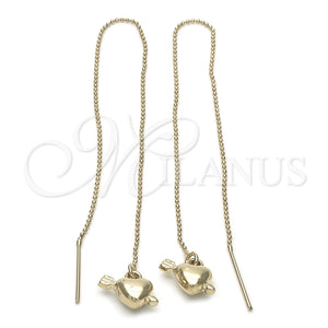 Oro Laminado Threader Earring, Gold Filled Style Heart Design, Polished, Golden Finish, 02.64.0543