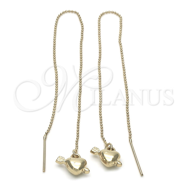 Oro Laminado Threader Earring, Gold Filled Style Heart Design, Polished, Golden Finish, 02.64.0543