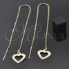 Oro Laminado Threader Earring, Gold Filled Style Heart Design, Polished, Golden Finish, 02.64.0542
