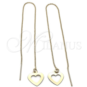 Oro Laminado Threader Earring, Gold Filled Style Heart Design, Polished, Golden Finish, 02.64.0542
