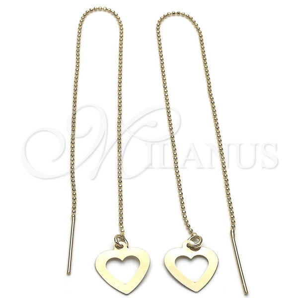 Oro Laminado Threader Earring, Gold Filled Style Heart Design, Polished, Golden Finish, 02.64.0542