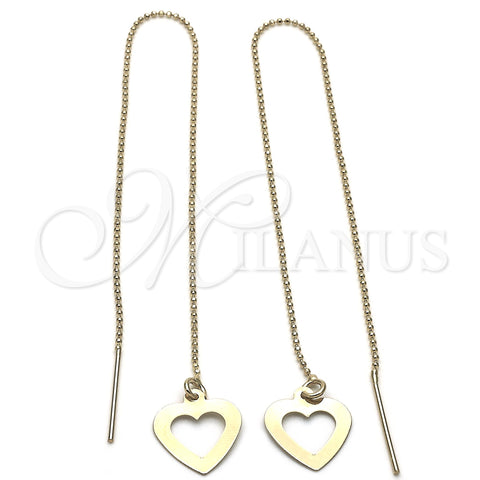 Oro Laminado Threader Earring, Gold Filled Style Heart Design, Polished, Golden Finish, 02.64.0542