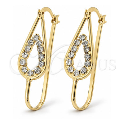 Oro Laminado Medium Hoop, Gold Filled Style Teardrop Design, with White Cubic Zirconia, Polished, Golden Finish, 5.152.017