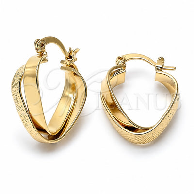 Oro Laminado Small Hoop, Gold Filled Style Twist and Greek Key Design, Polished, Golden Finish, 5.153.033