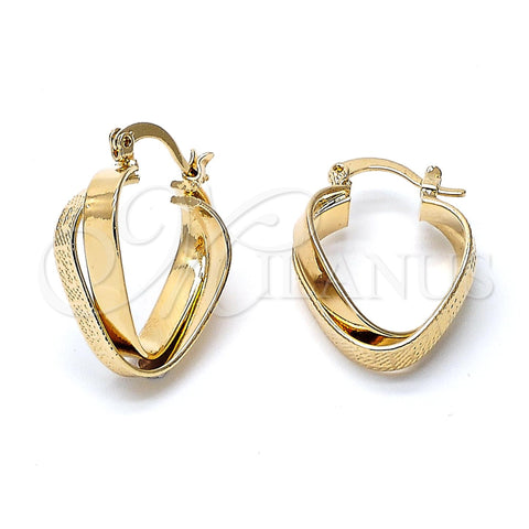Oro Laminado Small Hoop, Gold Filled Style Twist and Greek Key Design, Polished, Golden Finish, 5.153.033