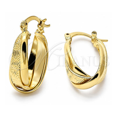 Oro Laminado Small Hoop, Gold Filled Style Spiral Design, Diamond Cutting Finish, Golden Finish, 5.155.024