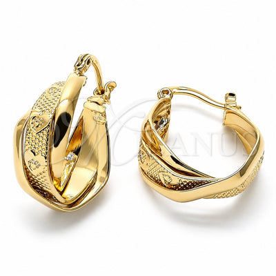 Oro Laminado Small Hoop, Gold Filled Style Heart Design, Diamond Cutting Finish, Golden Finish, 5.156.002