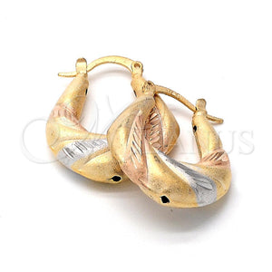 Oro Laminado Medium Hoop, Gold Filled Style Twist Design, Diamond Cutting Finish, Tricolor, 5.148.011.1