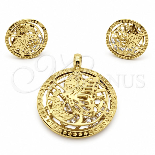 Oro Laminado Earring and Pendant Adult Set, Gold Filled Style Polished, Golden Finish, 10.119.0033STGG