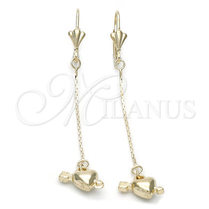 Oro Laminado Long Earring, Gold Filled Style Heart Design, Polished, Golden Finish, 02.32.0356