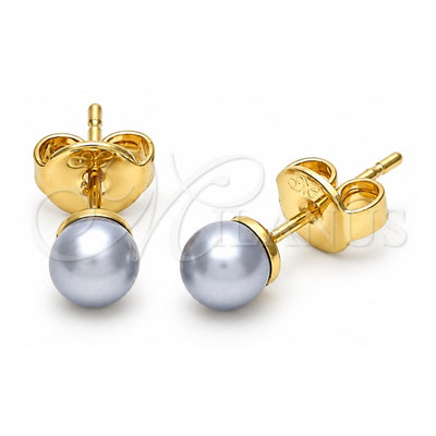 Oro Laminado Stud Earring, Gold Filled Style Ball Design, with Ivory Pearl, Polished, Golden Finish, 02.63.2116