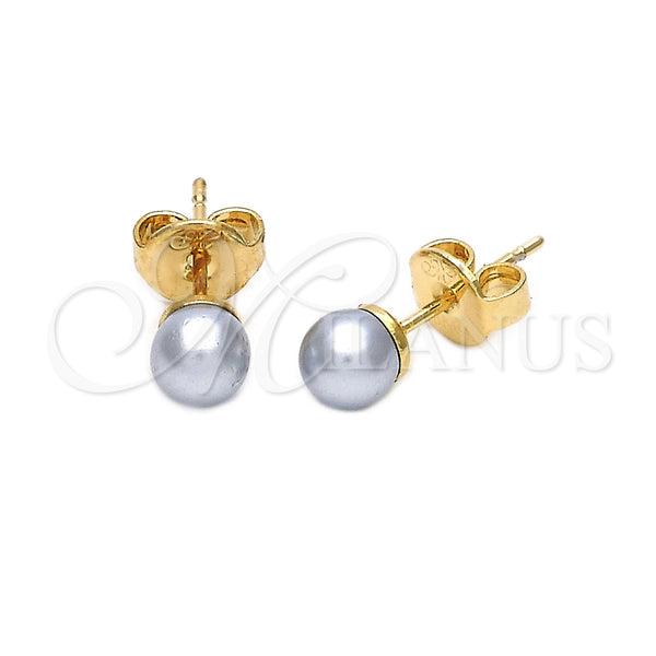 Oro Laminado Stud Earring, Gold Filled Style Ball Design, with Ivory Pearl, Polished, Golden Finish, 02.63.2116