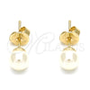 Oro Laminado Stud Earring, Gold Filled Style Ball Design, with Ivory Pearl, Polished, Golden Finish, 02.63.2118
