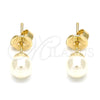 Oro Laminado Stud Earring, Gold Filled Style Ball Design, with Ivory Pearl, Polished, Golden Finish, 02.63.2118