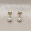 Oro Laminado Stud Earring, Gold Filled Style Ball Design, with Ivory Pearl, Polished, Golden Finish, 02.63.2118