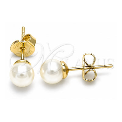 Oro Laminado Stud Earring, Gold Filled Style Ball Design, with Ivory Pearl, Polished, Golden Finish, 02.63.2118
