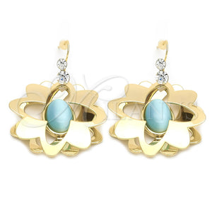 Oro Laminado Long Earring, Gold Filled Style Flower Design, with White Crystal, Polished, Golden Finish, 02.154.0053