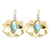 Oro Laminado Long Earring, Gold Filled Style Flower Design, with White Crystal, Polished, Golden Finish, 02.154.0053