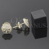 Oro Laminado Stud Earring, Gold Filled Style Bow Design, with White Micro Pave, Polished, Golden Finish, 02.63.1814