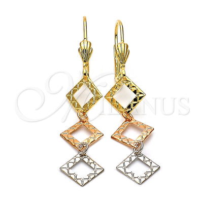 Oro Laminado Long Earring, Gold Filled Style Diamond Cutting Finish, Tricolor, 02.63.2165 for wholesale, main product view