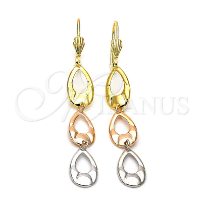 Oro Laminado Long Earring, Gold Filled Style Teardrop Design, Diamond Cutting Finish, Tricolor, 02.63.2166 for wholesale, main product view